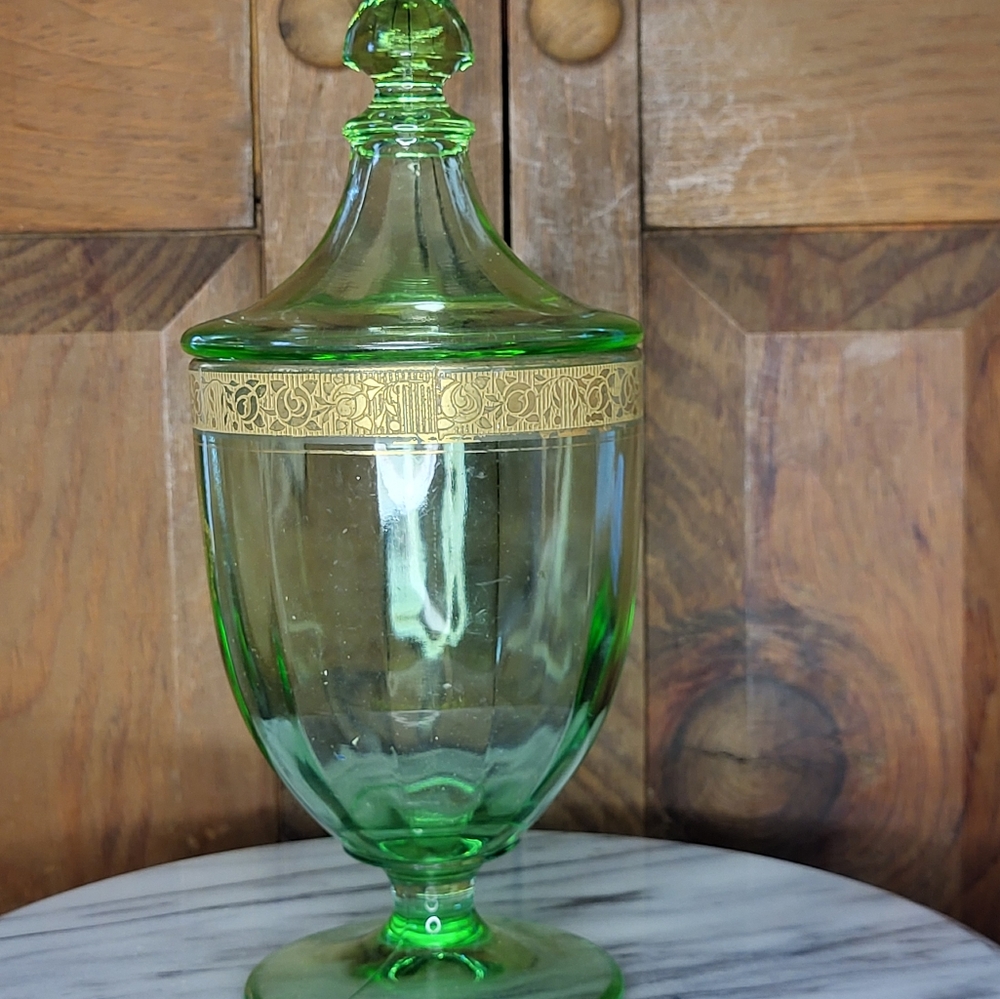 Elegant Green Glass Jar with Gold Accent - Picture 12 of 13